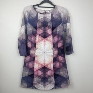 bar 111 Geo Style dress color purple grays pinks zipper in back size Small